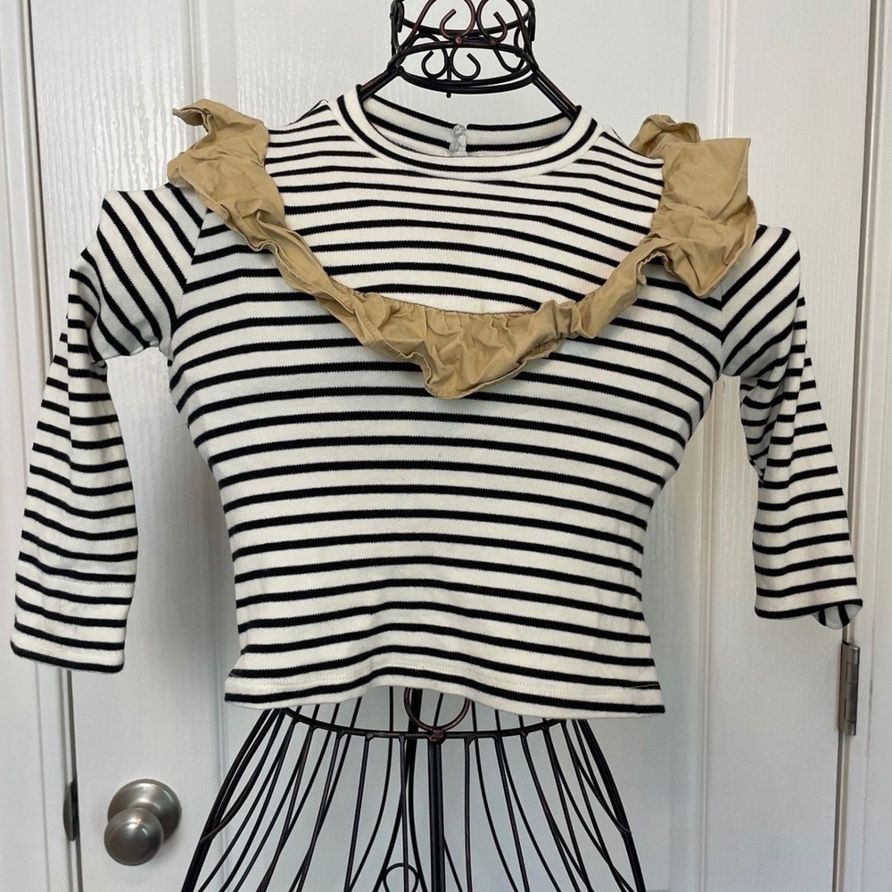 English Factory Recess Kids Girls Striped Long Sleeve Ruffle Trim Sz. 5/6 Preppy